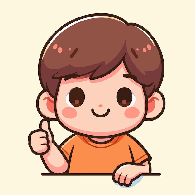 Kid is giving a thumbs up expression with a flat design style