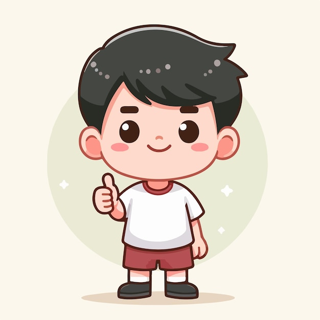 Kid is giving a thumbs up expression with a flat design style