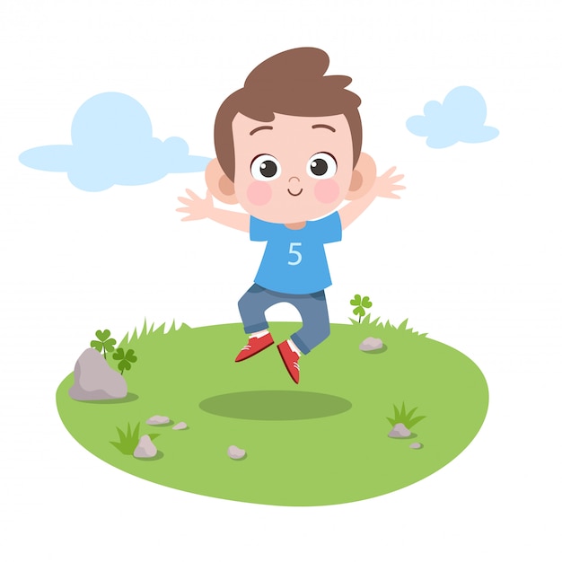 Kid jump in the garden vector illustration