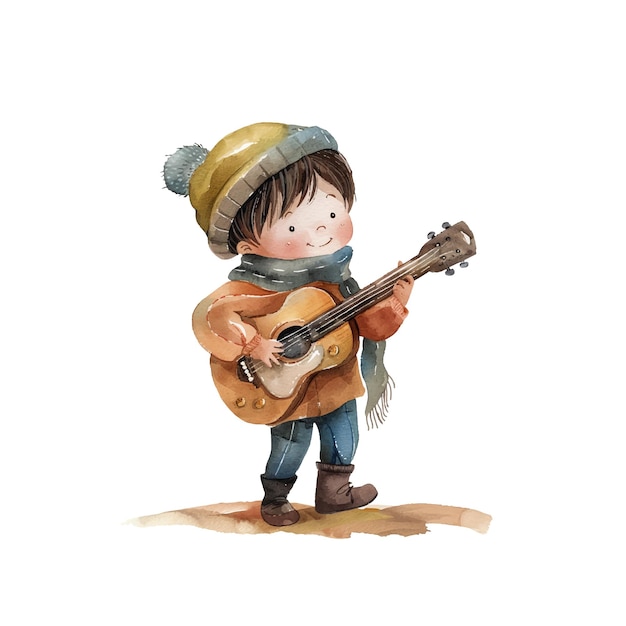 kid playing guitar vector illustration in watercolor style