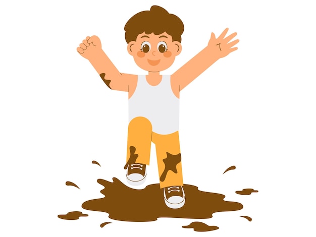 Vector kid playing in the mud illustration