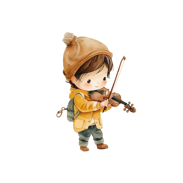 kid playing violin vector illustration in watercolor style