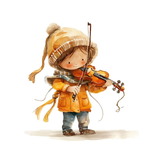 kid playing violin vector illustration in watercolor style