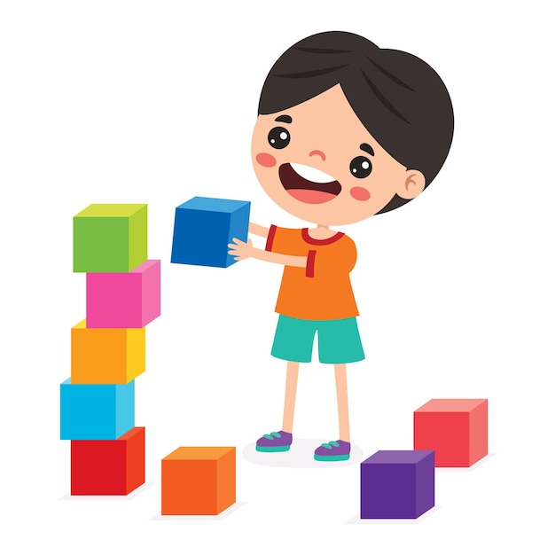 Kid Playing With Building Blocks