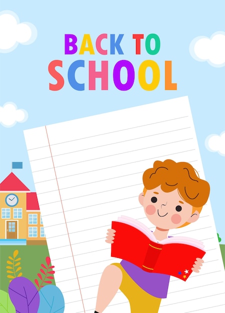 kid reading books, back to school, education concept, Template for advertising brochure, your text