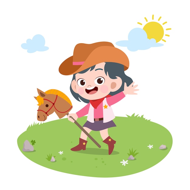 Kid riding horse vector illustration isolated