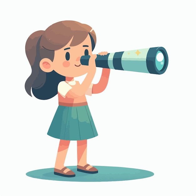 Vector kid standing and see using telescope