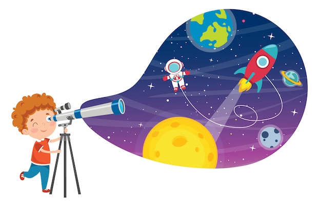 Kid Using Telescope For Astronomical Research