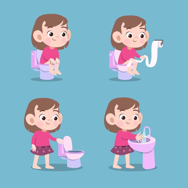 Kid using toilet pooping vector illustration isolated