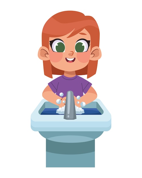 kid washing hands in washroom isolated icon