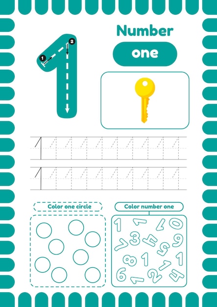 Kida activity pages Learn numbers Preschool worksheets Number one