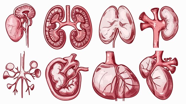 Vector kidney illustration set human organ vector drawing