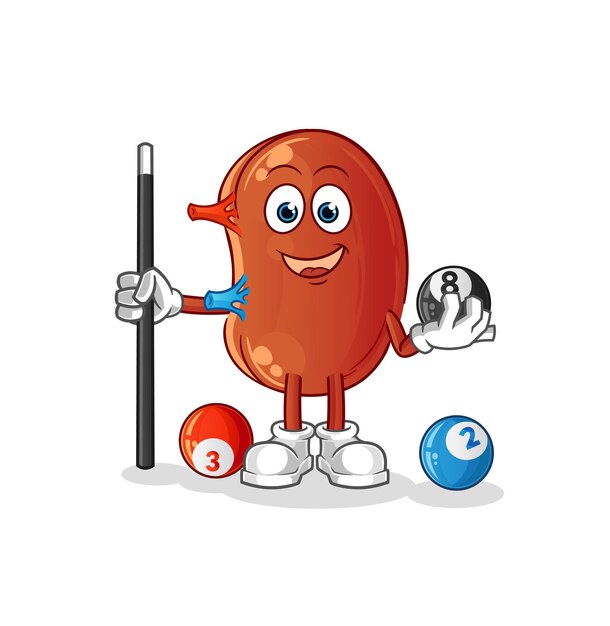 Vector kidney plays billiard character cartoon mascot vectorxa