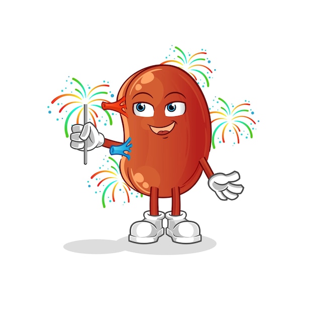 Kidney with fireworks mascot cartoon vector