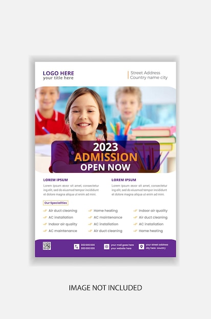 Kids back to school education admission flyer design template