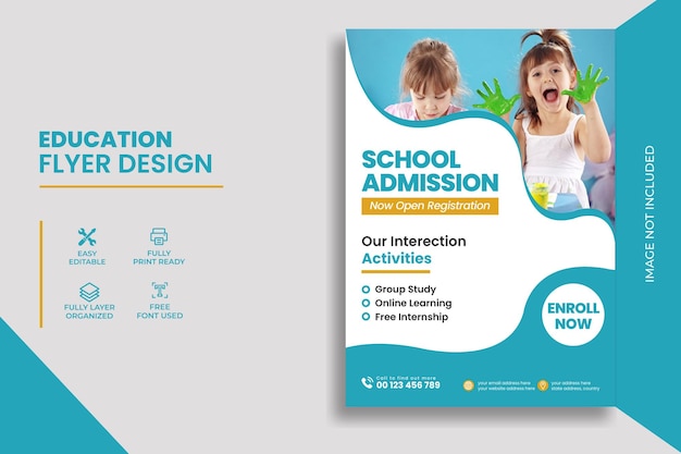 Kids back to school education admission flyer poster design