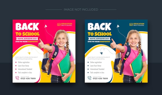 Kids back to school education admission social media post banner template