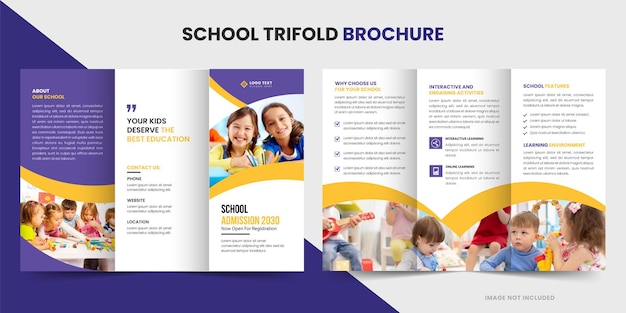 Kids back to school education trifold brochure template or school admission brochure design