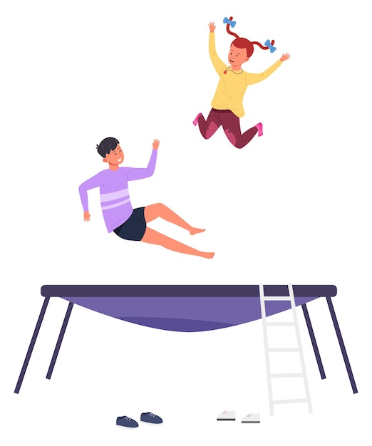 Kids bouncing on trampoline Happy active children jumping