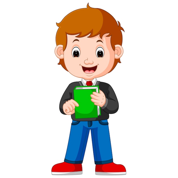 kids boy carrying book cartoon