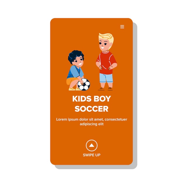 Kids Boy Soccer Playing On Stadium Field Vector