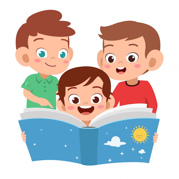 kids boys reading together