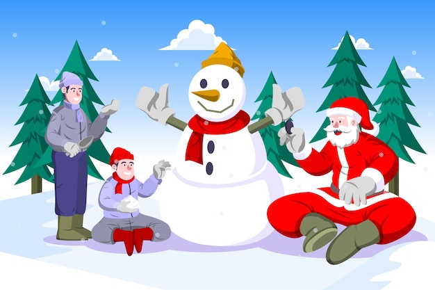 Kids Build a snowman with santa claus -  Winrter Activity