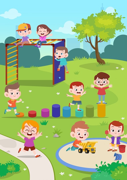 Kids children playing playground illustration