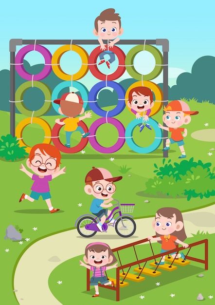 Kids children playing playground illustration