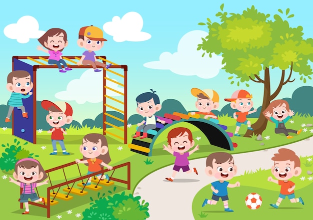 Kids children playing playground illustration