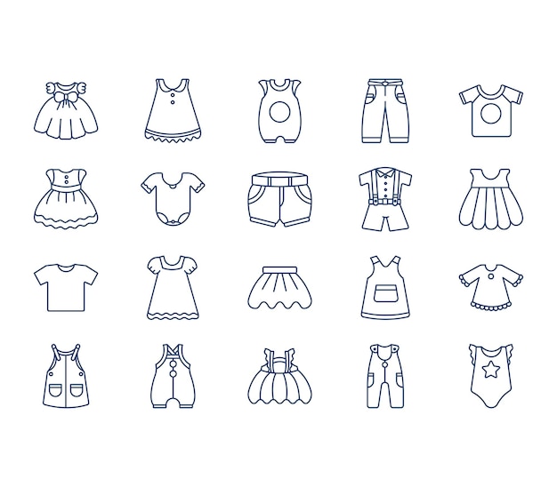 Kids Clothing and dress icon set