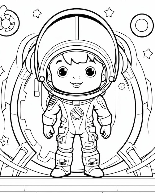 Vector kids coloring page chibi astronaut