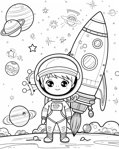 Vector kids coloring page cute astronaut