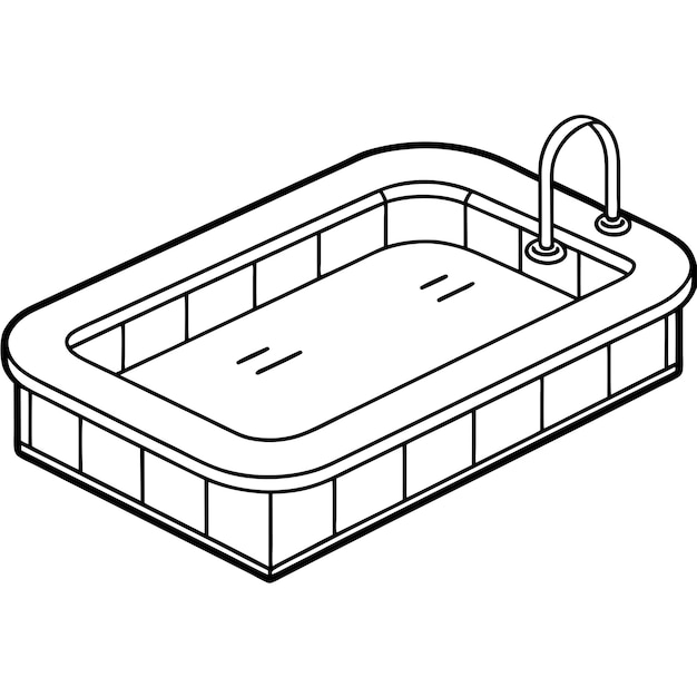 Vector kids coloring page featuring an isolated swimming pool on a white background