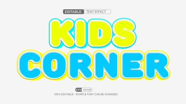 Kids Corner Editable Text Effect Vector 3d style