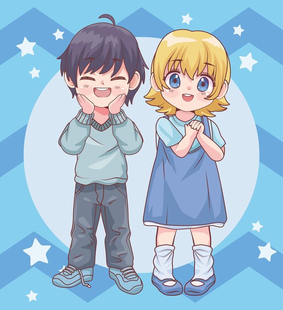 Vector kids couple with stars