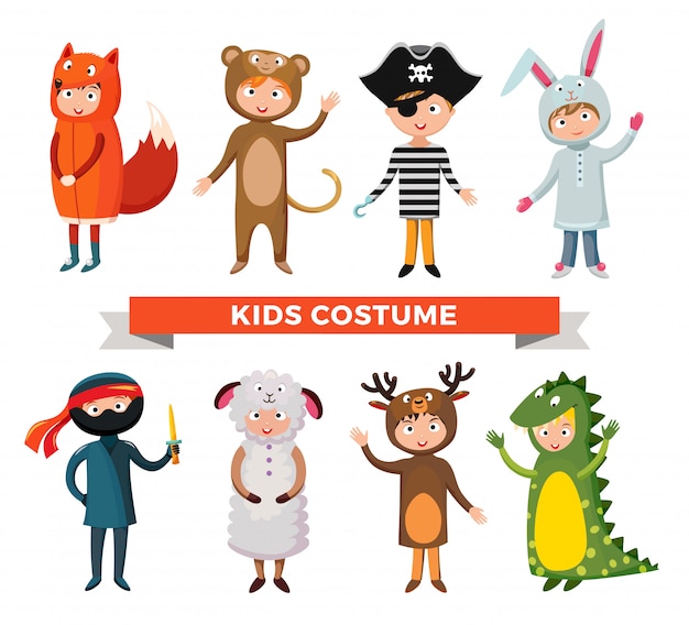 Vector kids different costumes isolated vector illustration