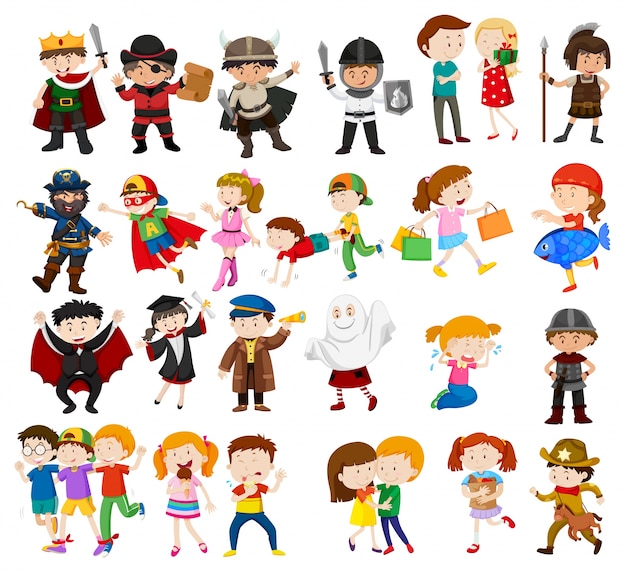 Kids in different outfits illustration