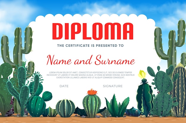 Kids diploma cacti succulents school certificate