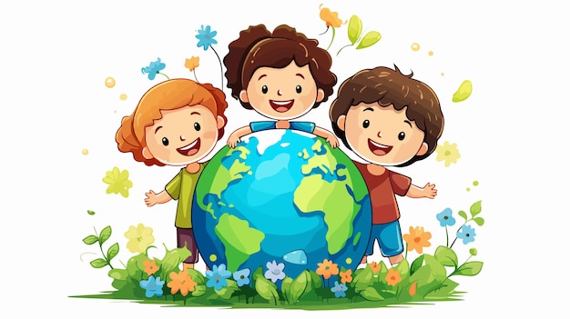 Kids Earth Day Cartoon Vector Illustration