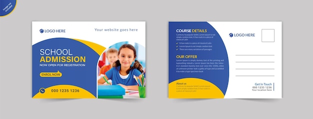 Kids education school admission postcard design template