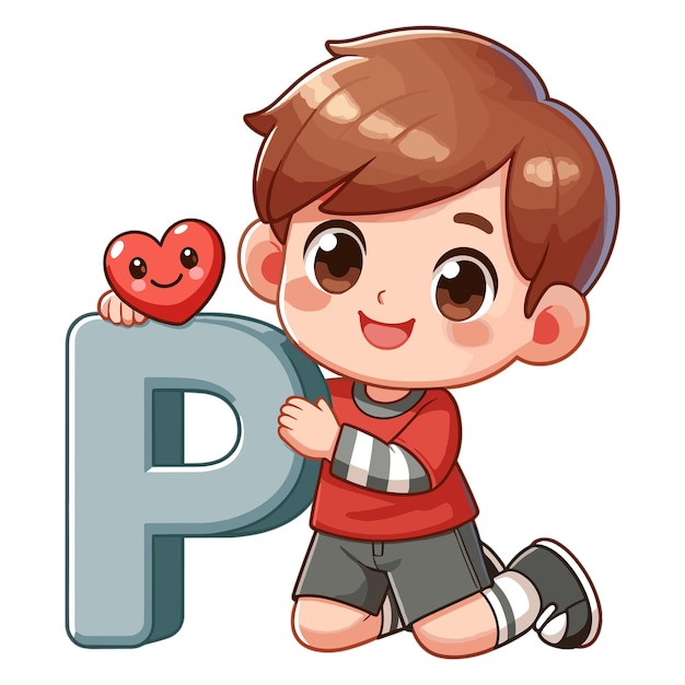 kids english learning concept happy Little boy holding alphabet letter P vector