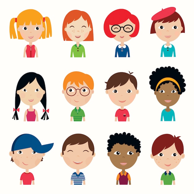 Kids faces collection Set of twelve multi ethnic kids faces 