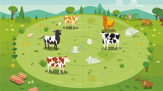 Kids Farm Board Game Vector Illustration in Flat Style