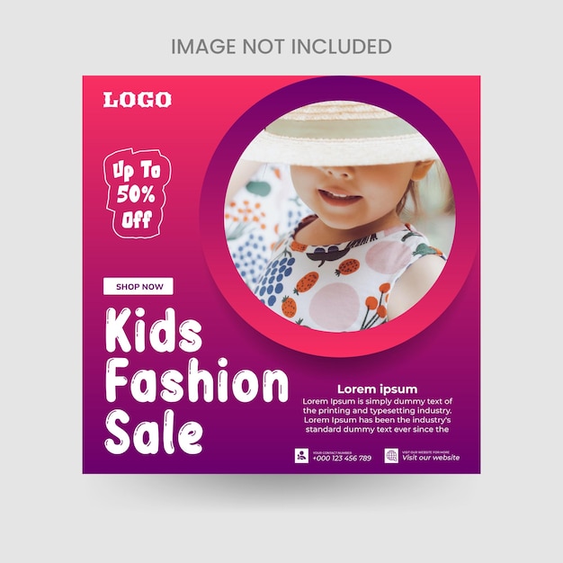 Kids fashion sale advertising banner For social media posts and web ads