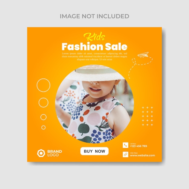 Kids Fashion sale Editable minimal square banner template Blue And Orange background color