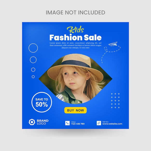 Kids Fashion sale Editable minimal square banner template