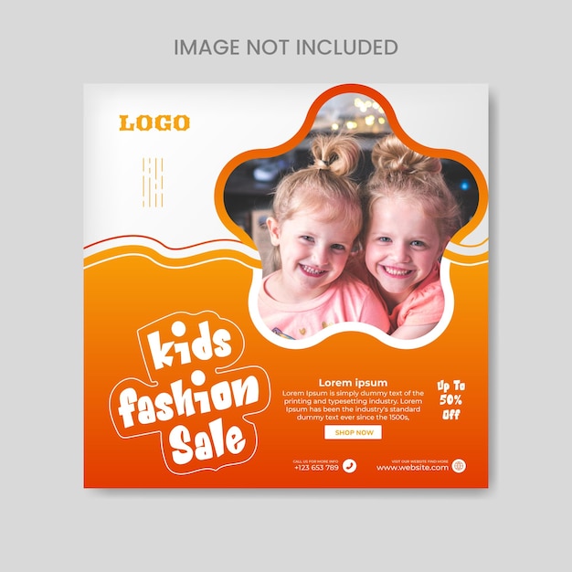 Kids fashion sale social media post template design.