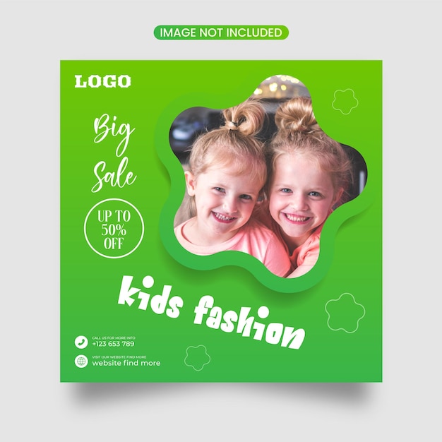 Kids fashion sale social media post template with space for the image