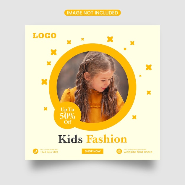 Kids fashion sale social media post template with space for the image